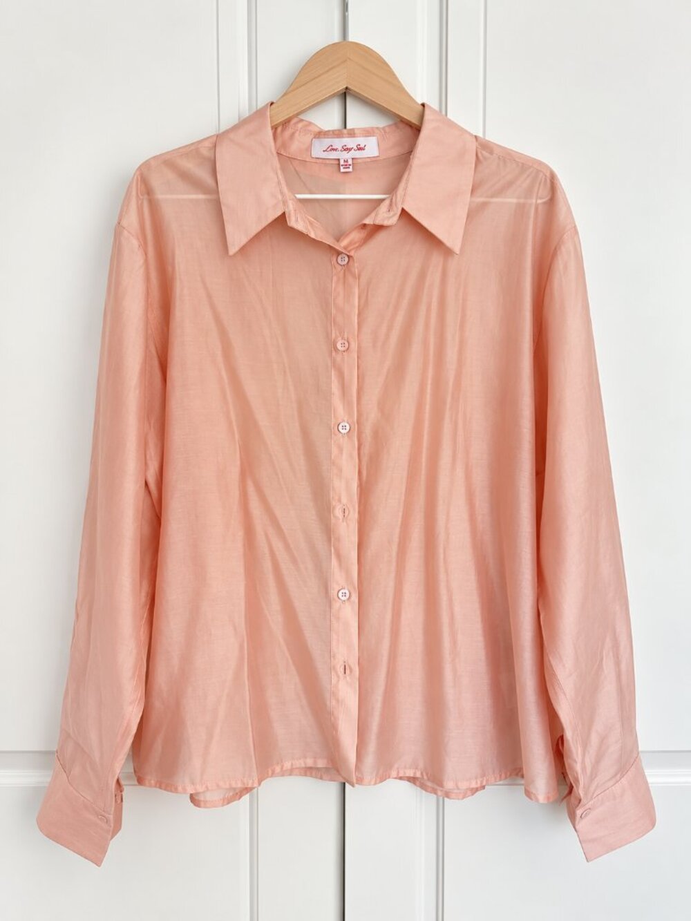 Lisa Says Gah Blush Pink Silk Blend Sheer Button Up Shirt XL